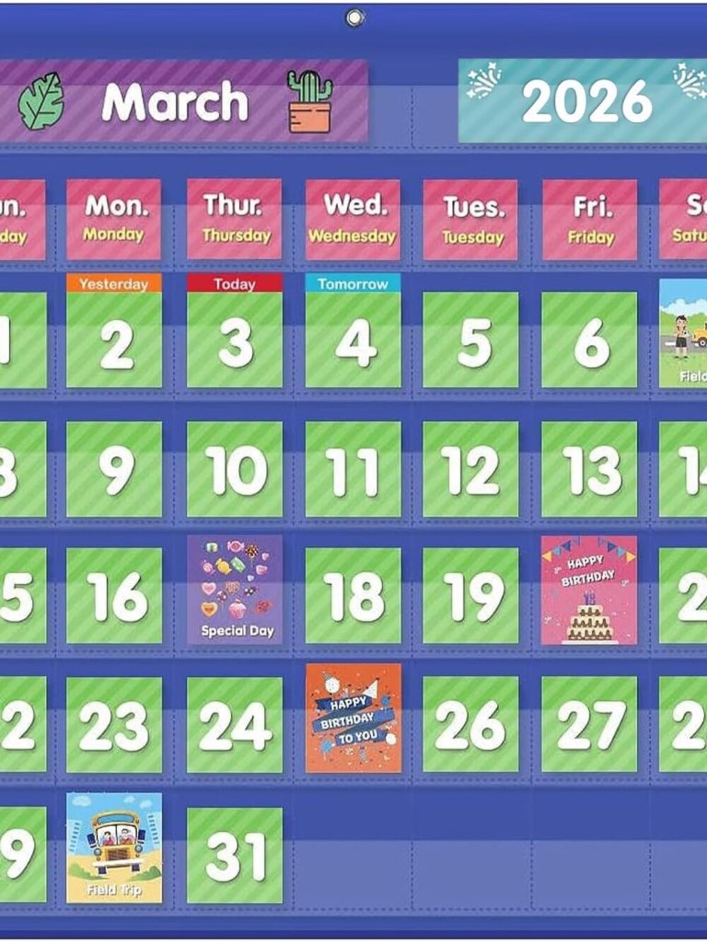 Classroom Monthly Calendar Pocket Chart with 71 Cards for Kids Learning for Home